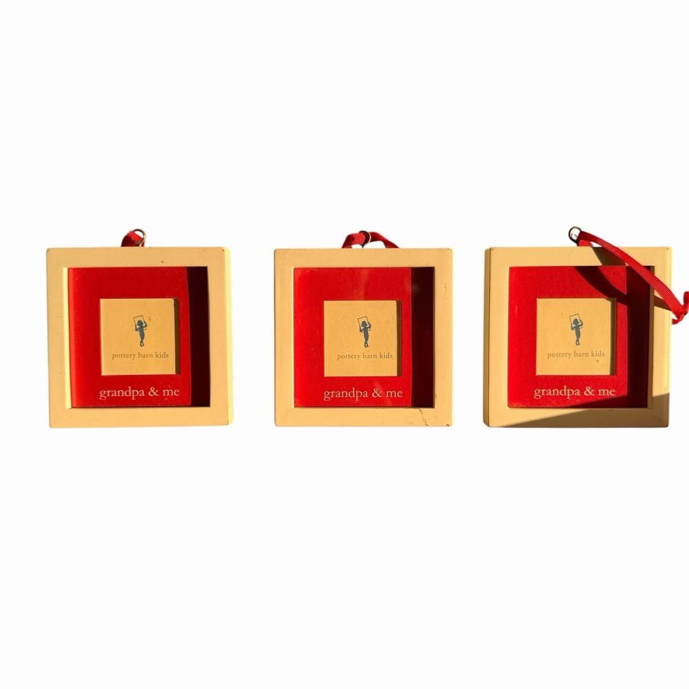 Pottery Barn Kids Wooden Square Frame Christmas Ornament “Grandpa & Me” Lot Of 3